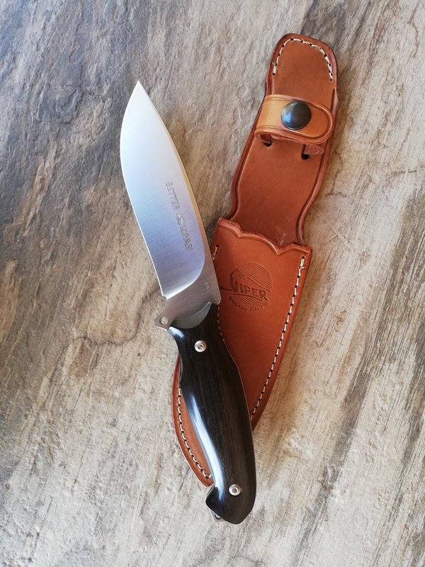 VIPER SETTER Jagdmesser Ebenholz mit Lederscheide Hunting Knife Ebony Tecnocut Italy