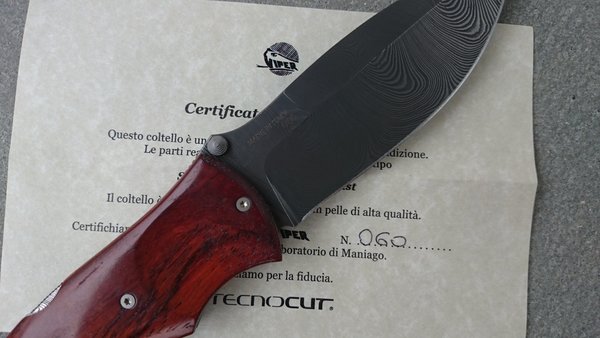 VIPER START Damastmesser Taschenmesser Cocobolo Holz Tecnocut Italy Lederetui